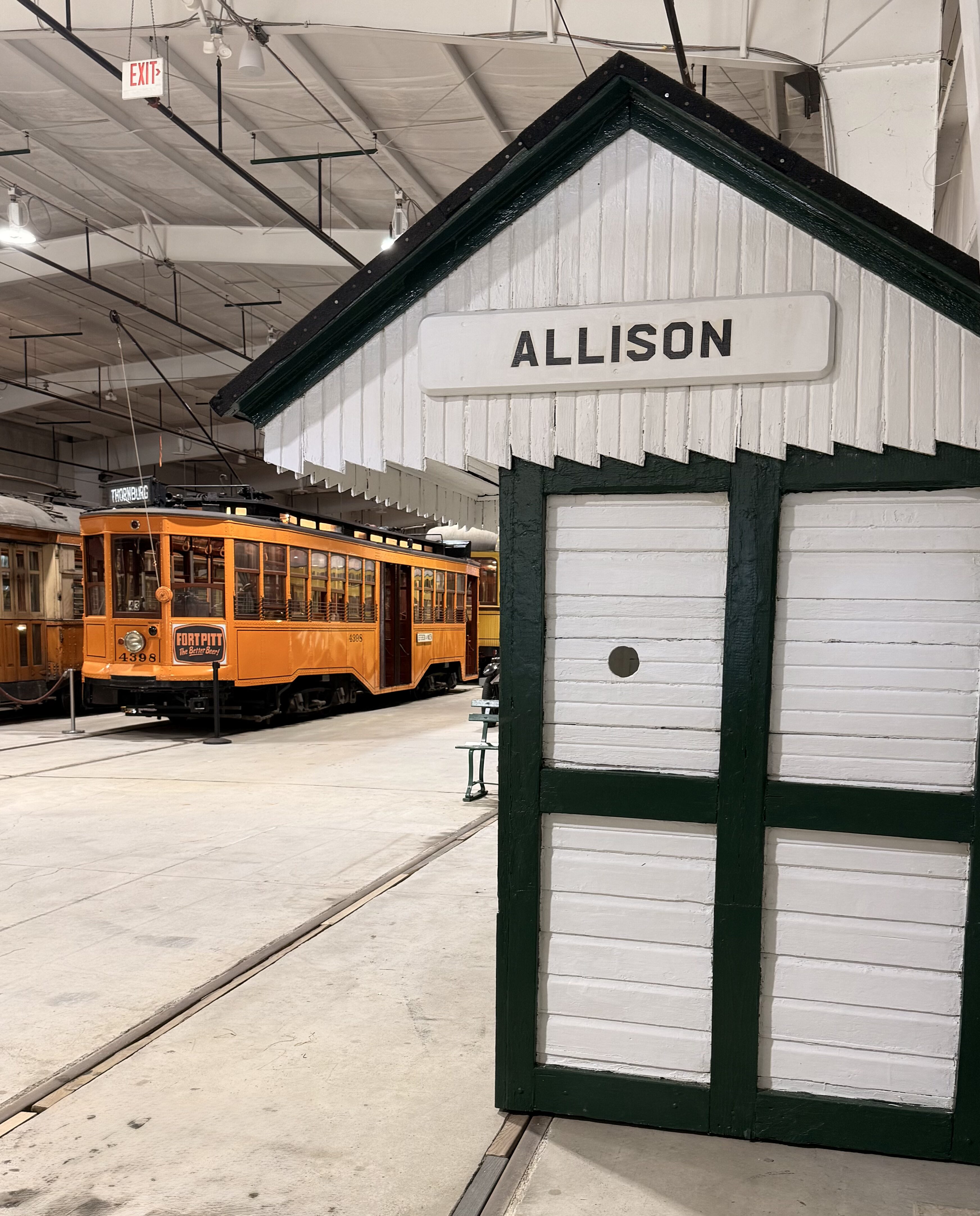 Allison on display Inside Trolley display building with trolley in background