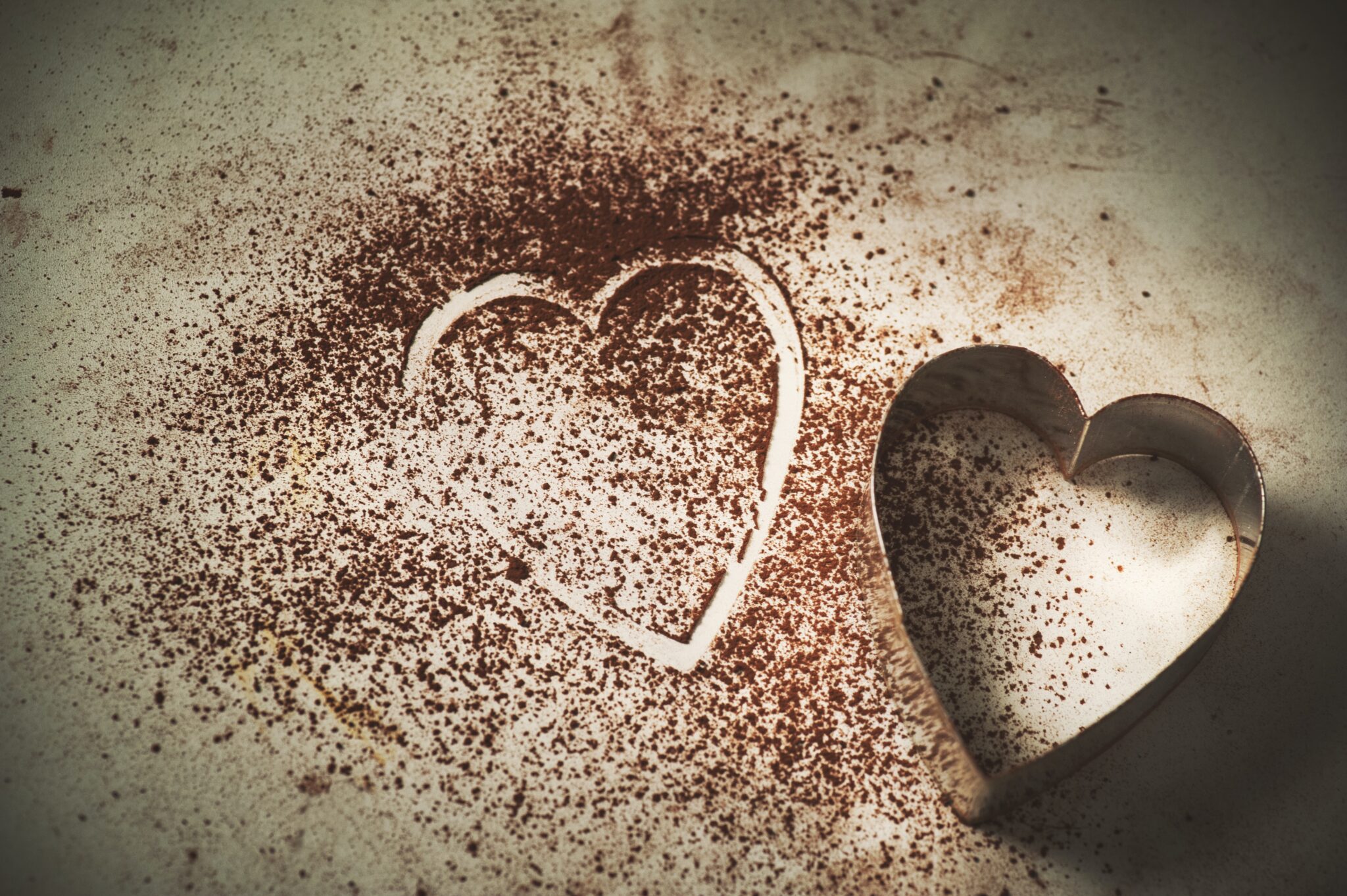 Chocolate powder with a heart stamped into it