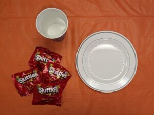 Materials needed for the candy experiment.