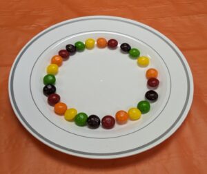 A plate of colorful candy.