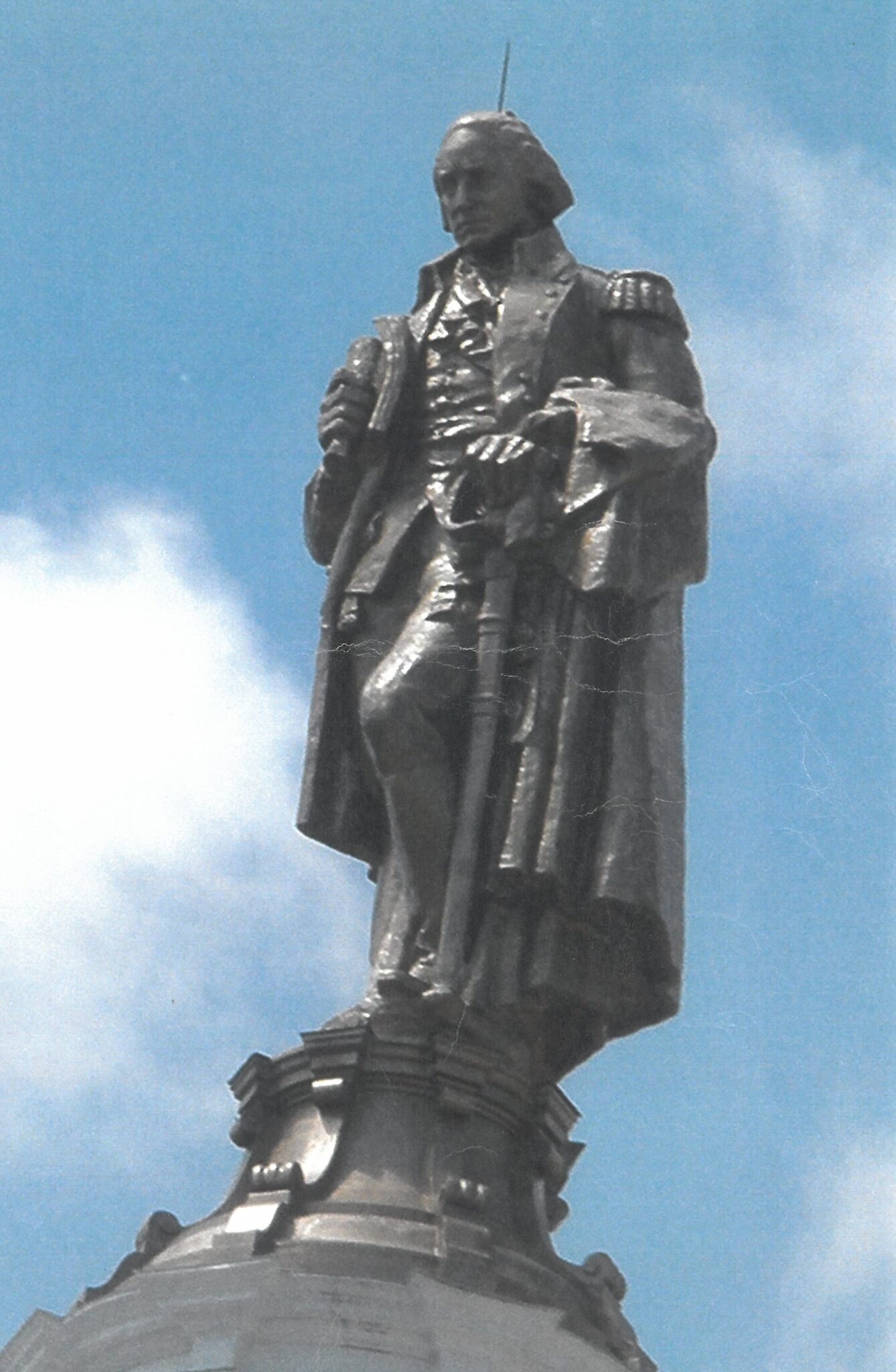 George Washington statue made of bronze and lightning rod